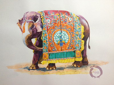 Decorated Indian Elephant water color