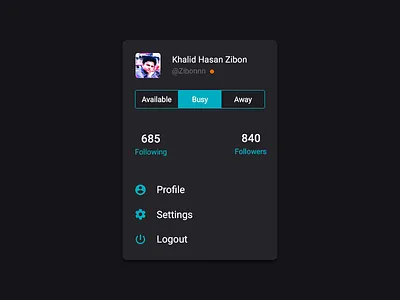 My Account - Drop Down Menu black dark drop down ios material my account teal