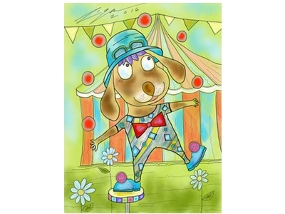 circus artist artist cartoon circus colourful dog entertainment flowers fun glasses hat