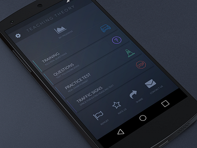 Australian Driving Test Training Mobile Concept android app app with icons dark design driving test main screen training