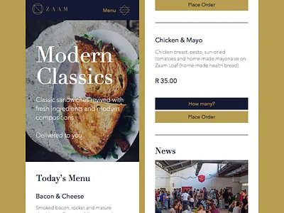Zaam UI app boutique branding design food mobile restaurant sandwich takeaway ui ux website