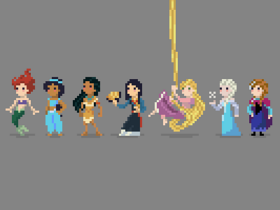 Princess Pixels characters disney illustration pixel pixelart princess