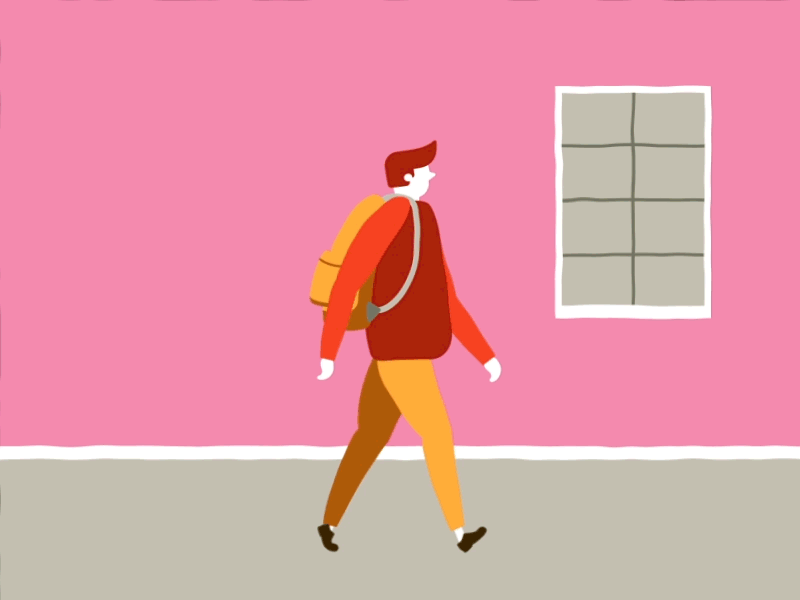 Walking Along animation bold bright colours character cycle walk