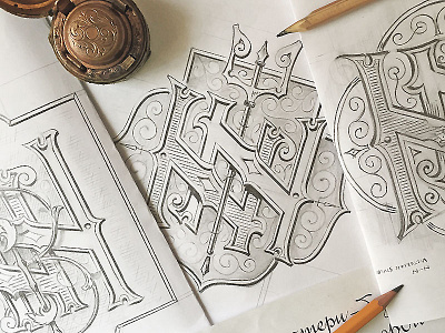 Sketching logo monogram pencil