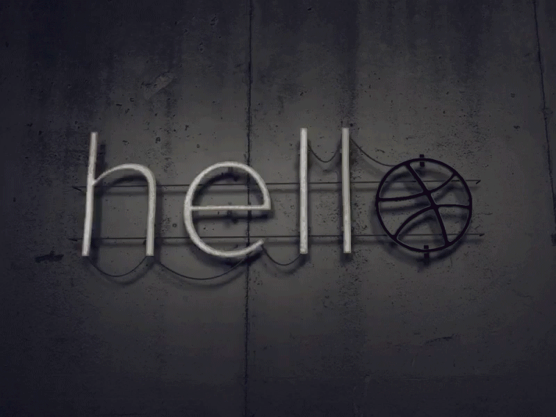 Hello Dribbble animation dribbble first shot hello neon sign
