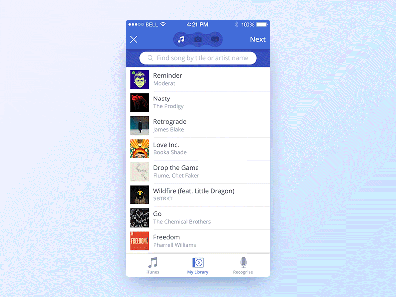 Music-Message App Search Query ae after effects animation blue gif ios app loading songs list mobile ux ui motion music search