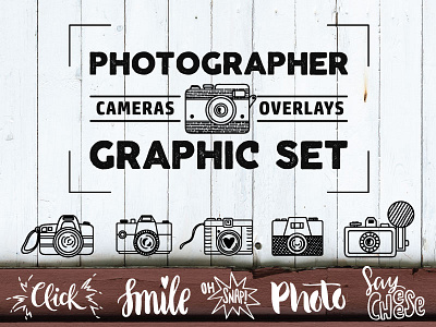 PHOTOGRAPHER. Cameras&Overlays Set camera collection design doodle icon lettering logo overlay photo set vector vintage