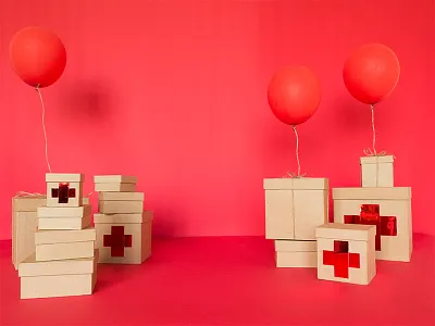 Care packages! balloon boxes care package color landing page photo still life