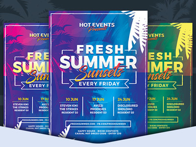 Fresh Summer Sunset Flyer Template bar beach event flyer nightclub pamphlet party pool print summer template venue