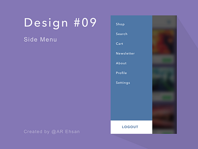Design #09 - Left Side Menu list logout menu modal menu side menu
