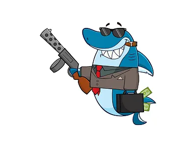 Shark Gangster animal cartoon character design gangster graphics gun illustration mafia mascot mobster shark
