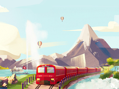 Switzerland art artwork background conceptart digitalart illustration landscape mountain nature switzerland train