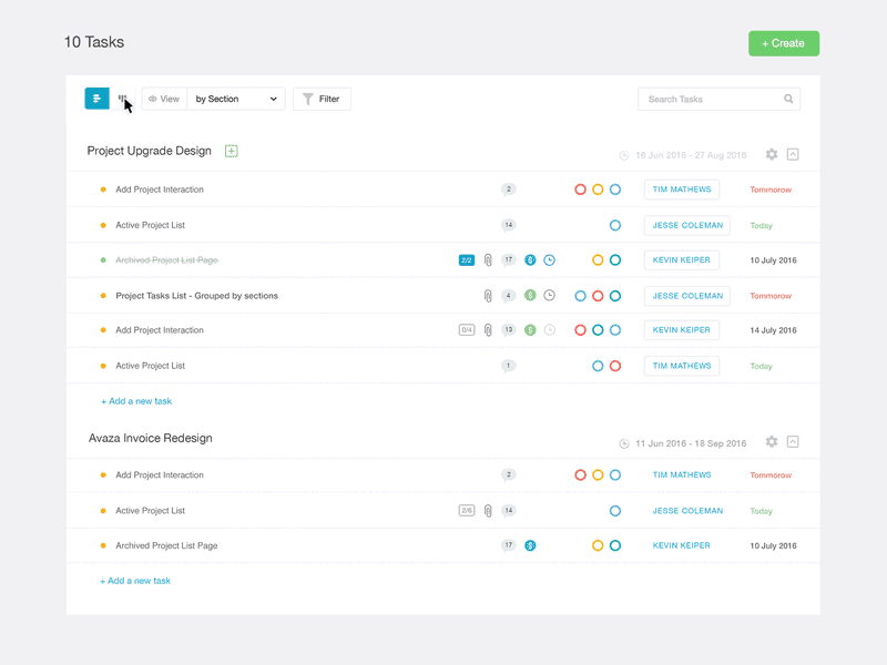 Task Views animation avaza interaction design kanban list projects management task management ui ux view web design