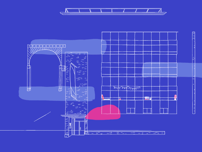 Nice and Serious HQ block building drawing gate illustration london office plant street studio uk window
