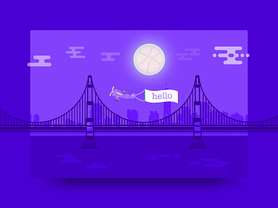 HELLO Dribbble! bridge city dribbble moon plane welcome