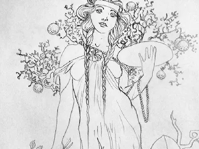 Citrus & Pearls art nouveau atlers drawing mucha orange pencil sketch tarot wood