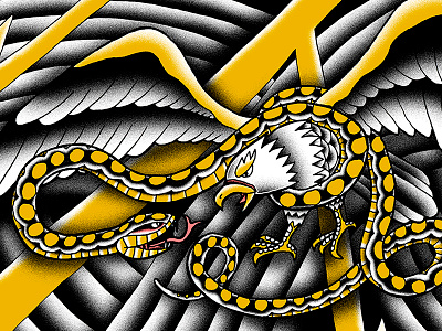 Eagle and Snake black color illustration lightning tattoo texture yellow