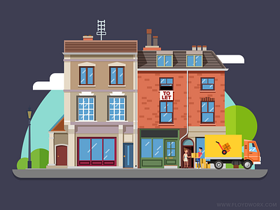 Landing page illustration design estate flat house illustration move real website