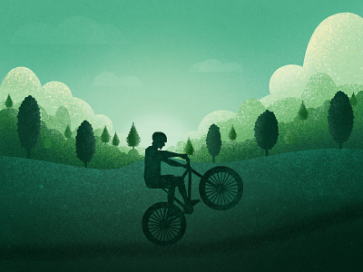 Mountain Biking Landscape - Illustration Practice bike clouds green hills illustration landscape mountain biking sun trees