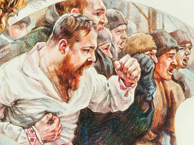 Russian fist fight illustrations pencils