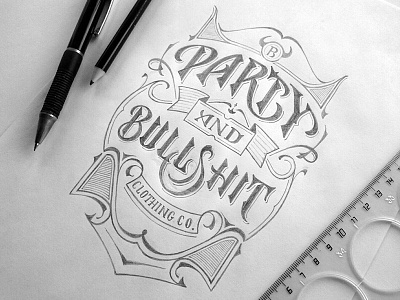 Party & Bullshit hand lettering logo print type