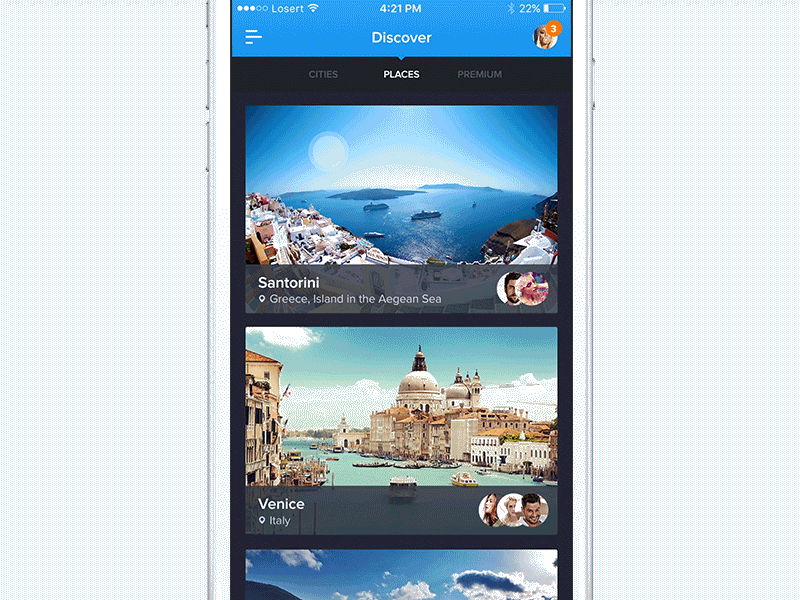 90Cities - Discover + Behancē dark feed filter flat gallery illustration ios marvelapp sketch travel ui walkthrough