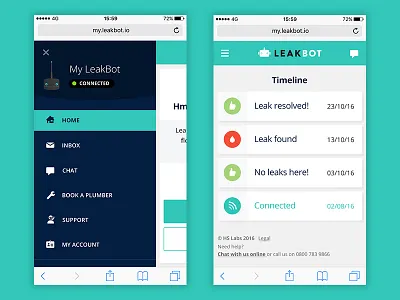 Nav menu and timeline screens app iot mobile product responsive technology ui web