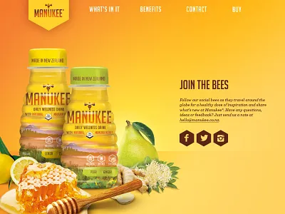 Manukee bees beverage drink honey lemon plants tropical ui website