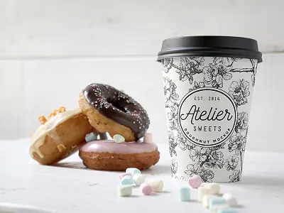 Coffee Doughnut PSD Mockup bakery branding mockup cafe mockup coffee mockup donut doughnut mockup packaging mockup paper cup psd mockup sweets