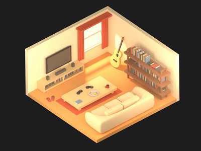 Isometric Living Room 3d blender cycles design gaming guitar interior design isometric pizza volumetric