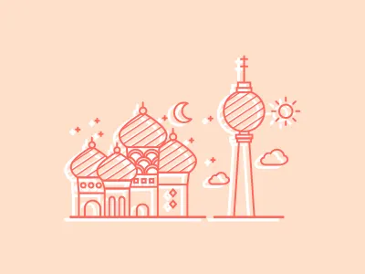 Infographic for Gazprom Germania alex alexanderplatz berlin icon kreml moon moskau outline sun television tower