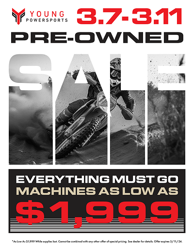 Young Powersports_Pre-Owned Sale Graphics_Flyer color coolflyers graphicdesign layout salesevents typography vector