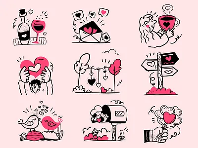 Valentine day icons - Hand Drawn app black and white branding design drawn hand drawn heart icon icons illustration illustrations love romance ui ux valentine vectors web