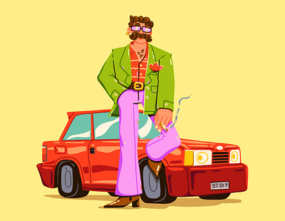 Disco Driver 2d art car character design disco funky illustration retro