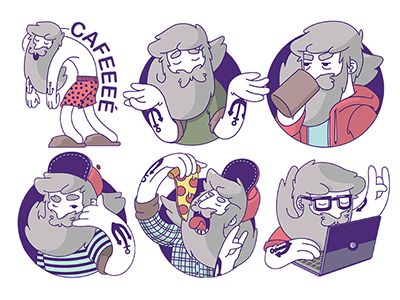 Sticker set for Line character design design pizza sticker vector