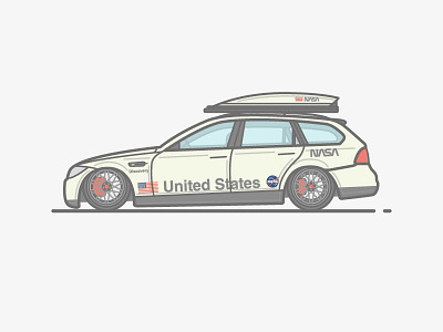 BMW 335I Shuttle automotive bmw car e91 flatdesign illustration lineart nasa shuttle space touring vector
