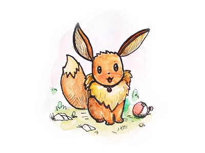 Eevee eevee gonna catch them all illustration ink night play pokemon pokemon go sketch watercolor