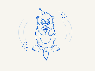 Birthday Otter birthday character cute flat hat ice cream lines otter