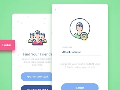 Burble Mobile Ui Kit - Sign Up app chat colorful demo fresh icon design interaction material mobile signin signup template