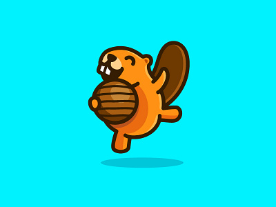 Beaver - Jumping animal character mascot beaver chocolate brand branding identity child children cute fun funny flat cartoon comic food wafer snack geometry geometric happy illustration jump jumping logo mark symbol icon