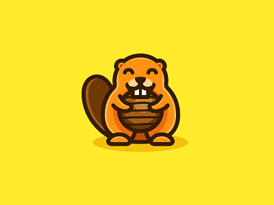 Beaver - Front Look animal character mascot app apps application beaver chocolate brand branding identity child children cute fun funny flat cartoon comic food wafer snack geometry geometric happy illustration logo mark symbol icon