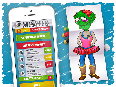 Misfits app design drawing eraser game ios iphone menu pencil ui vector zombie