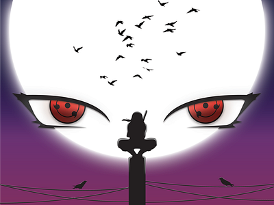 Itachi crow crows eyes illustration itachi moon naruto sharingan uchiha uchiwa