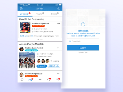 Event App / Verify Your Account activity calendar event fields friends meet offline organise private public social verification