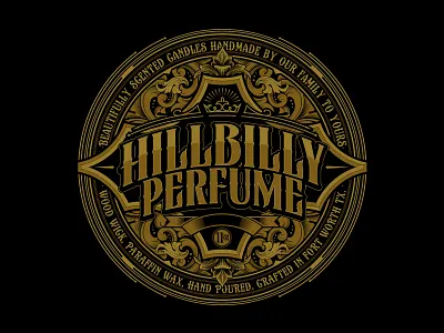 Hillbilly Perfume brand branding candle filigree flourish logo sweyda type typography