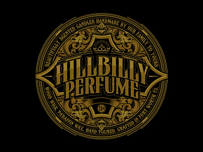 Hillbilly Perfume brand branding candle filigree flourish logo sweyda type typography