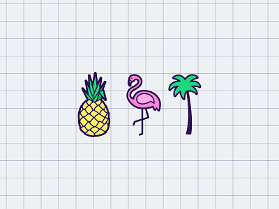 Summer memories flamingo palm pineapple set summer tree