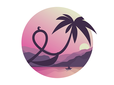 Tropical Sunrise hammock illustration landmark landscape sun sunrise tree tropical vector