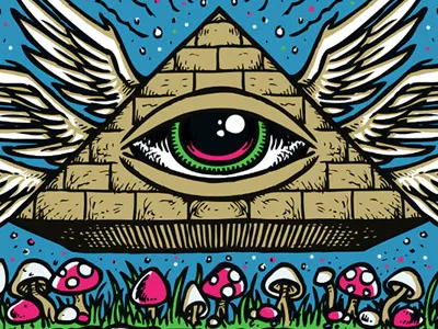 Ruby Sue Pyramid eyeball identity logo print shop psychedelic screenprinting sticker trippy tshirt