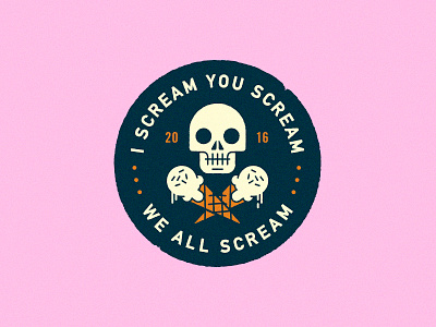 I Scream You Scream badge cone death head ice cream illustration lockup logo skull typography